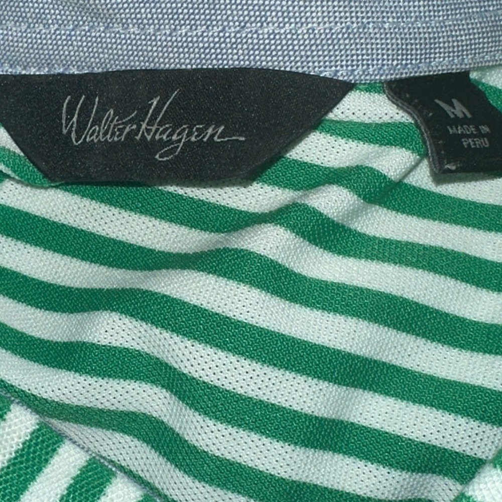 Men’s Pre Own As Is Walter Hagen Green Stripe Size M Polo Shirt Golf - Picture 2 of 4